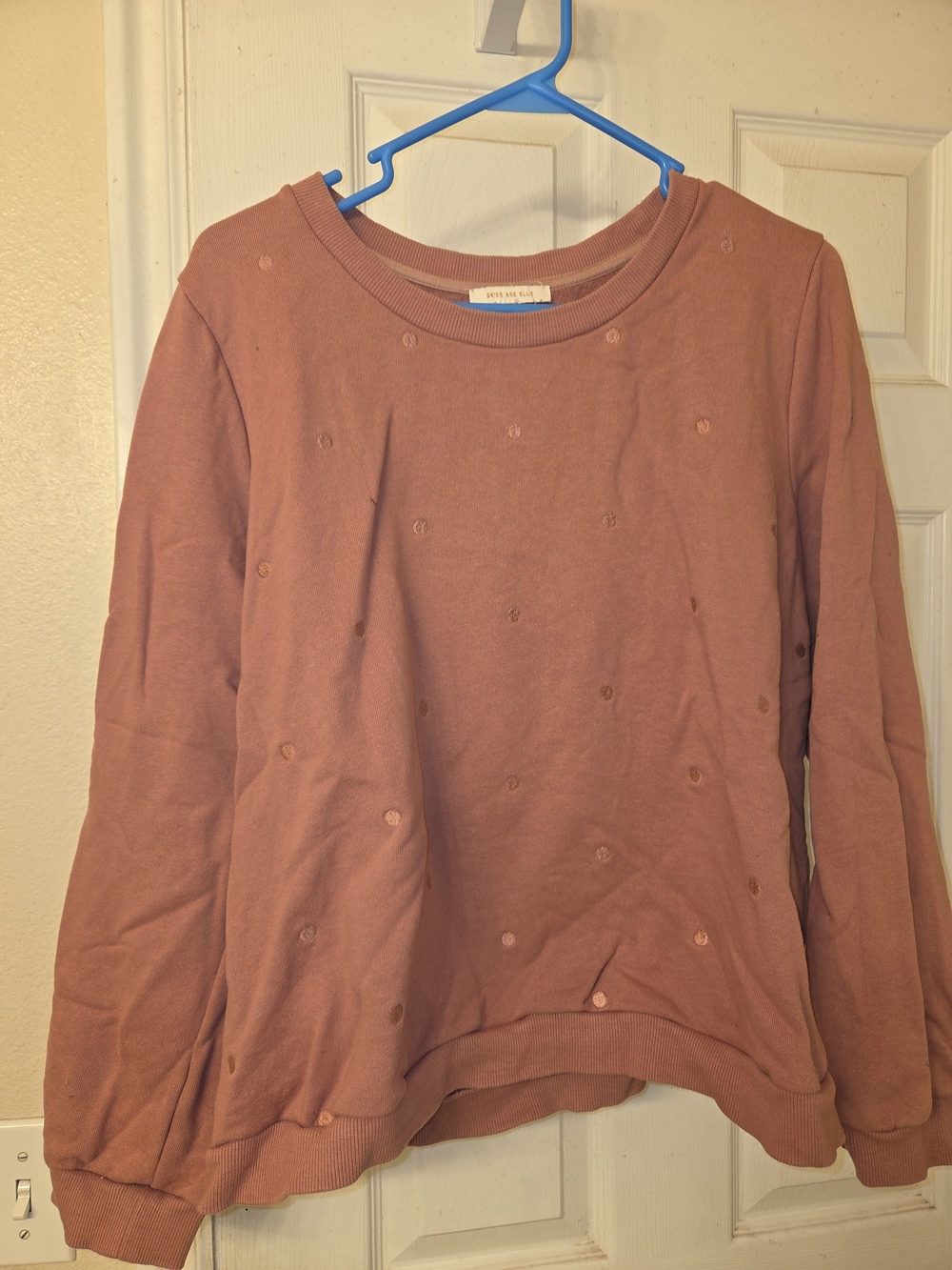 Skies Are Blue Dusty Rose Embroidered Dot Sweatshirt